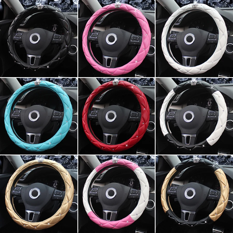 

Queen's Auto Steering Wheel Cover with Women Noble Crown Bling Diamond Soft Leather Car Stylish Series Universal 15" Wholesale