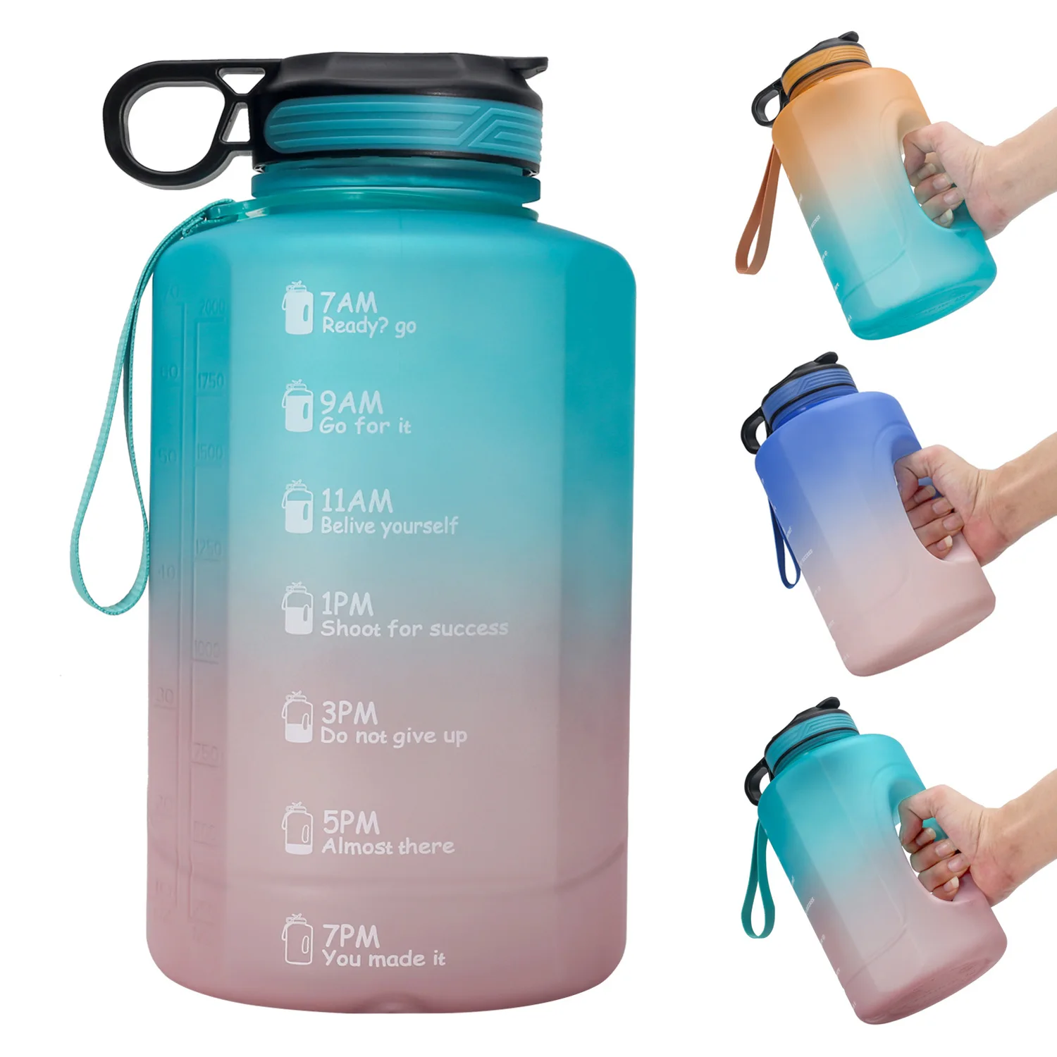

1pc Motivational Water Bottle With Time Marker And Straw Gym Water Bottle With Strap Large Sports Water Bottle Reusable Large Wa