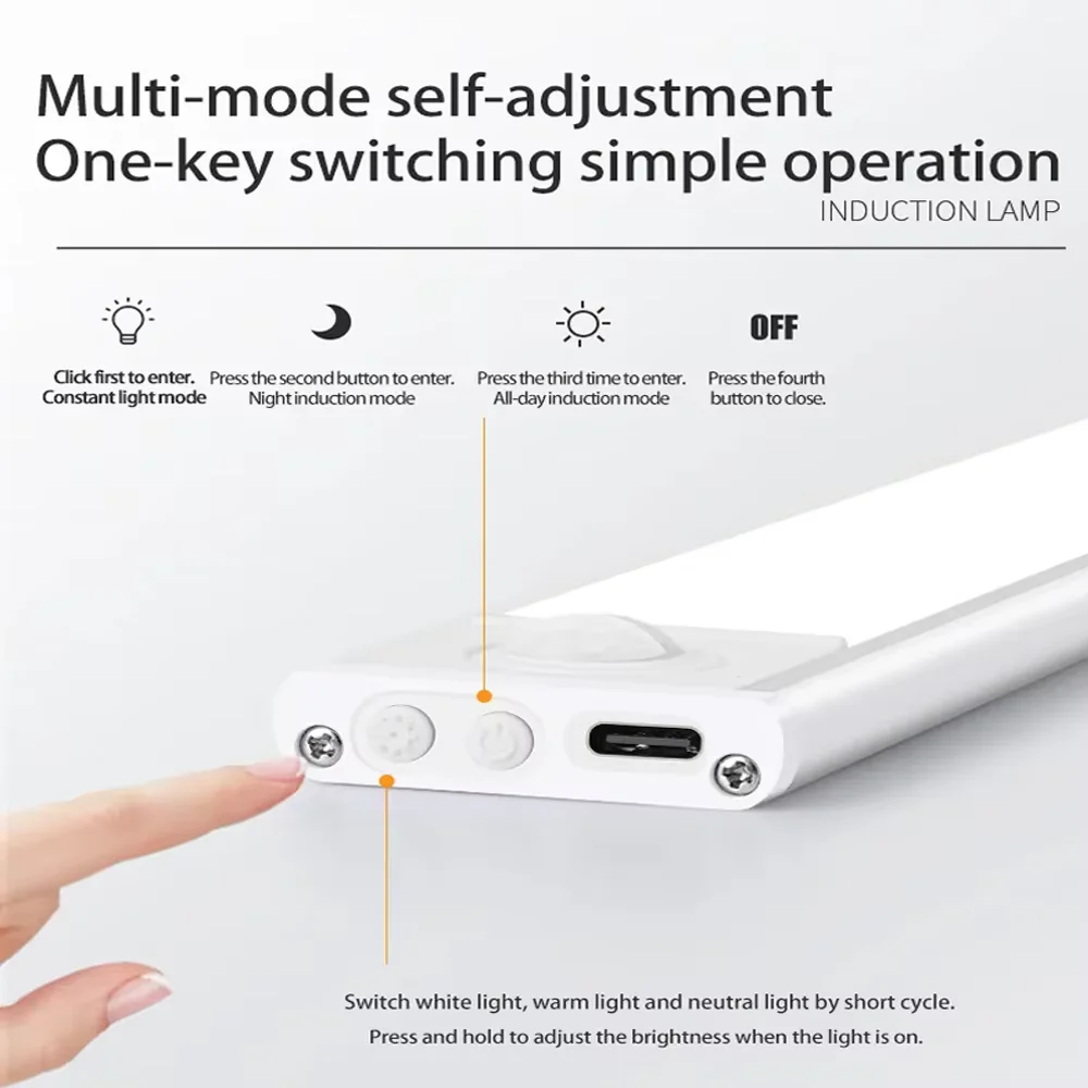 Беспроводной Светодиодный Ночник USB Type-C С Датчиком Движения Для Комнат Шкафов