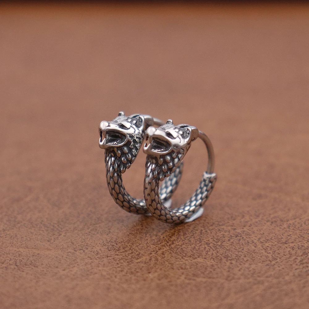 Серьги-кольца Viking Wolf Head из нержавеющей стали