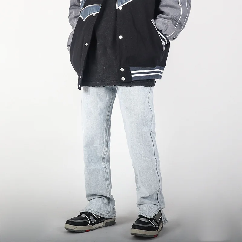 Men's Black Jeans Straight Slim Jeans Trendy Split Korean Style Y2K Pants Ins Hot Sale Men Designer Jeans for Men Hip Hop Jeans