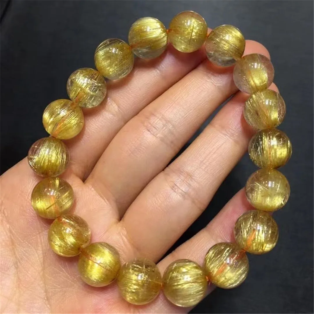 

11mm Natural Gold Rutilated Quartz Bracelet For Women Men Wealth Gift Crystal Round Beads Strands Reiki Gemstone Jewelry AAAAA