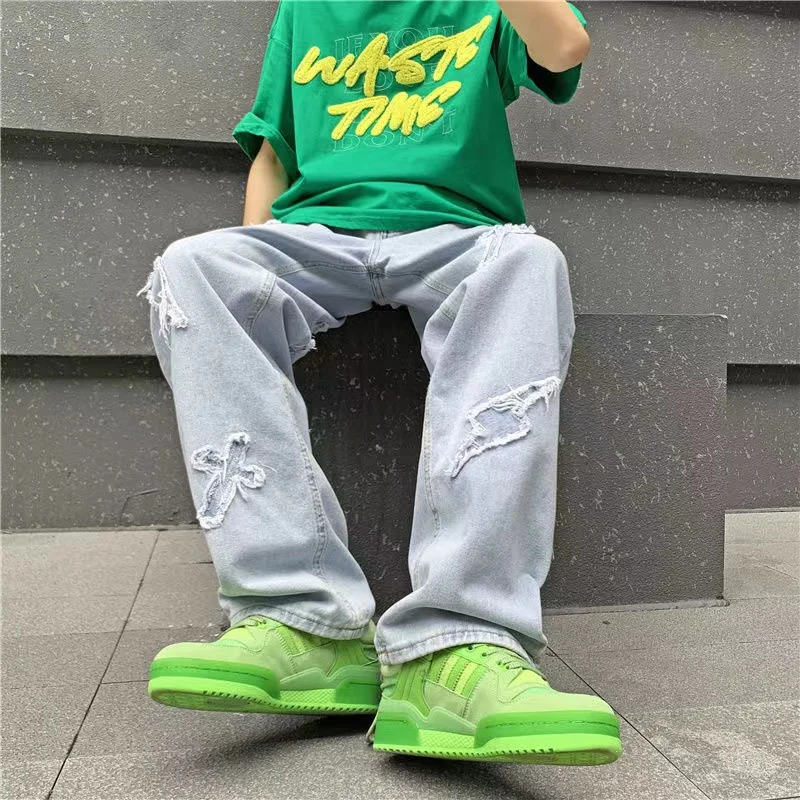 Y2K Men Korean Fashion Streetwear Hip Hop Low Rise Baggy Jeans Trousers Cross Mens Denim Pants Women Oversized Boyfriend Clothes