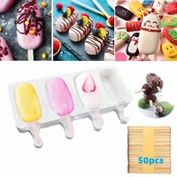 4 cell silicone ice cream mold diy homemade popsicle tray popsicle barrel maker tool popsicle stick mold 50pcs popsicle stick