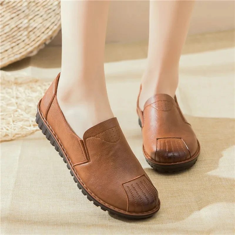 Comfortable genuine leather loafers mother ballet shoes for women high quality sli-on Moccasins womens flats
