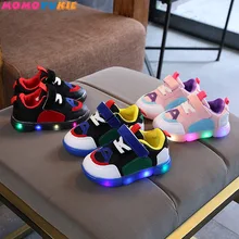 2018 Cool breathable Pu cow breathable children casual shoes LED colorful lighting baby kids sneaker