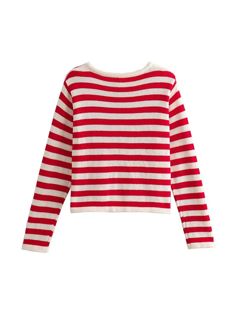 Nlzgmsj TRAF 2023 осенний женский полосатый Модный Новый комбинированный вязаный свитер