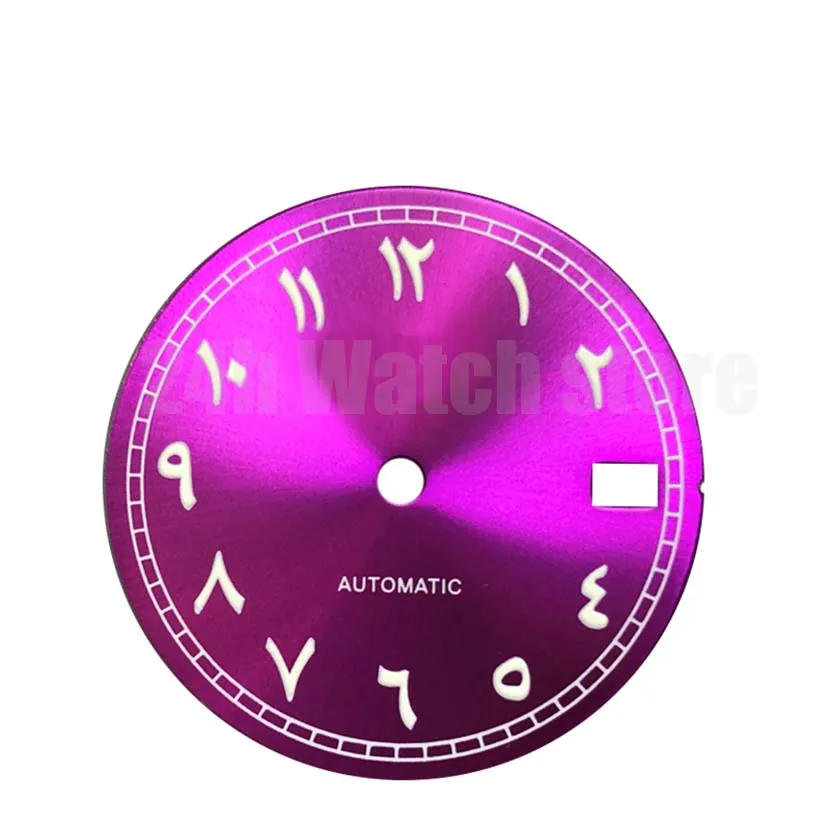 Enlarge Sunburst Arabic Dial Black C3 lume dial for nh35 movement sports skx007 / 009 turtle abalone 28.5mm Purple dial