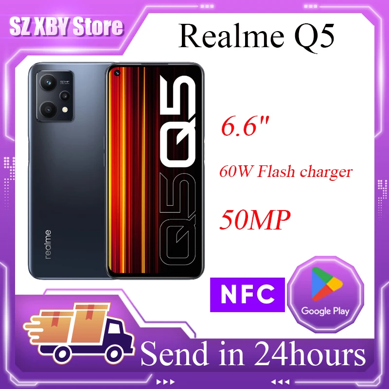 

Official Original New Realme Q5 5G Cell Phone Snapdragon695 6.6inch 120Hz 50MP Camera Android 12 OS 5000Mah 60W Dash Charge