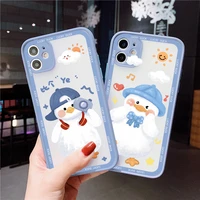 luxury cartoon little blue duck phone case for iphone 13 12 11 pro max x xr xs max 7 8 plus se 2020 shockproof protective shell