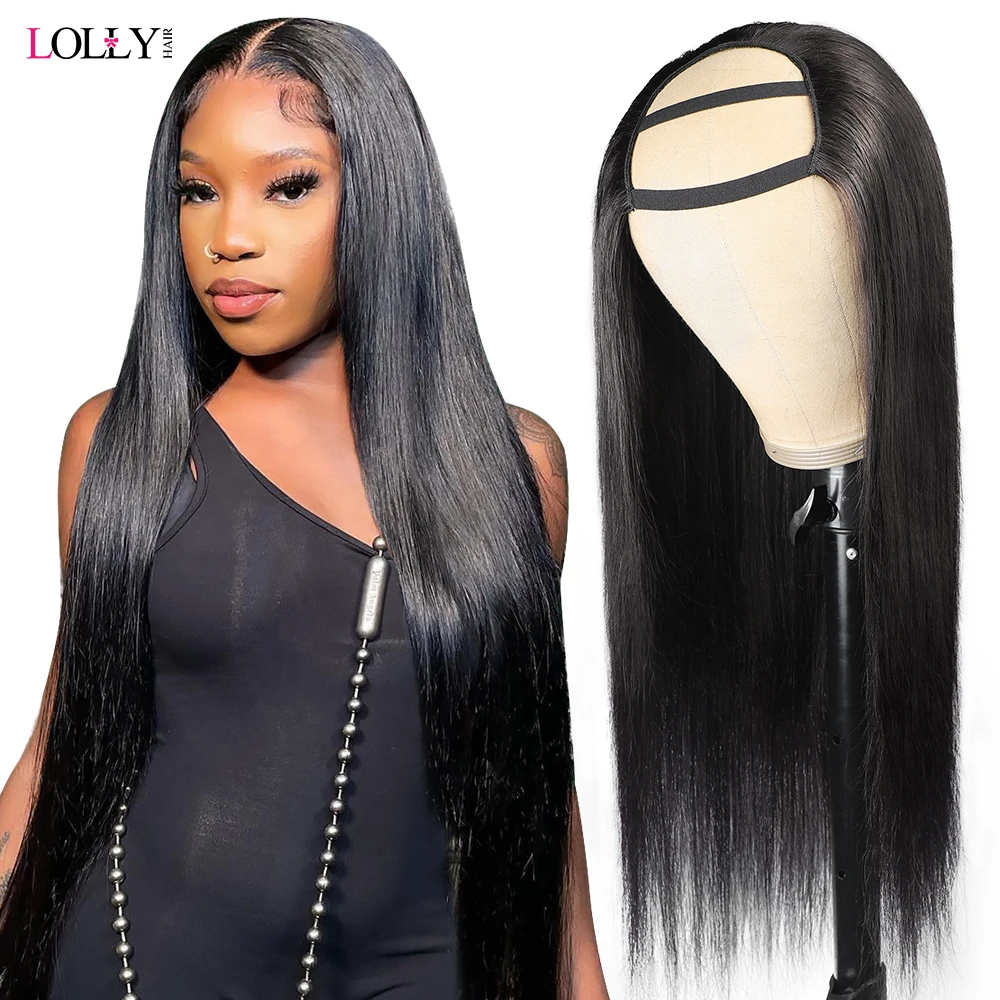 Lolly Straight U Part 250% Density Wig Natural Brazilian Human Hair For Black Women Real Scalp Glueless Human Hair Wigs