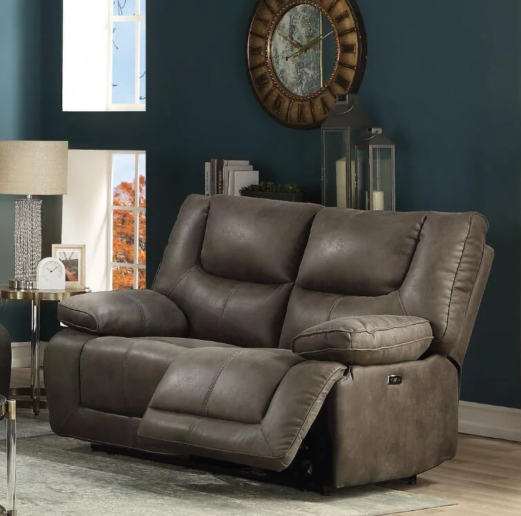 

Gray Leather-Aire Loveseat Power Motion Sofa Contemporary Style Elegant and Eye-catching 64"L x 40"D x 40"H
