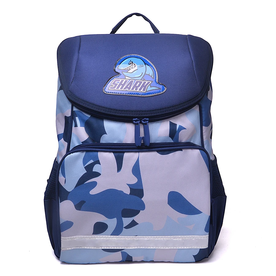 Детский Камуфляжный ортопедический рюкзак с синей акулой для детей 1-4 классов