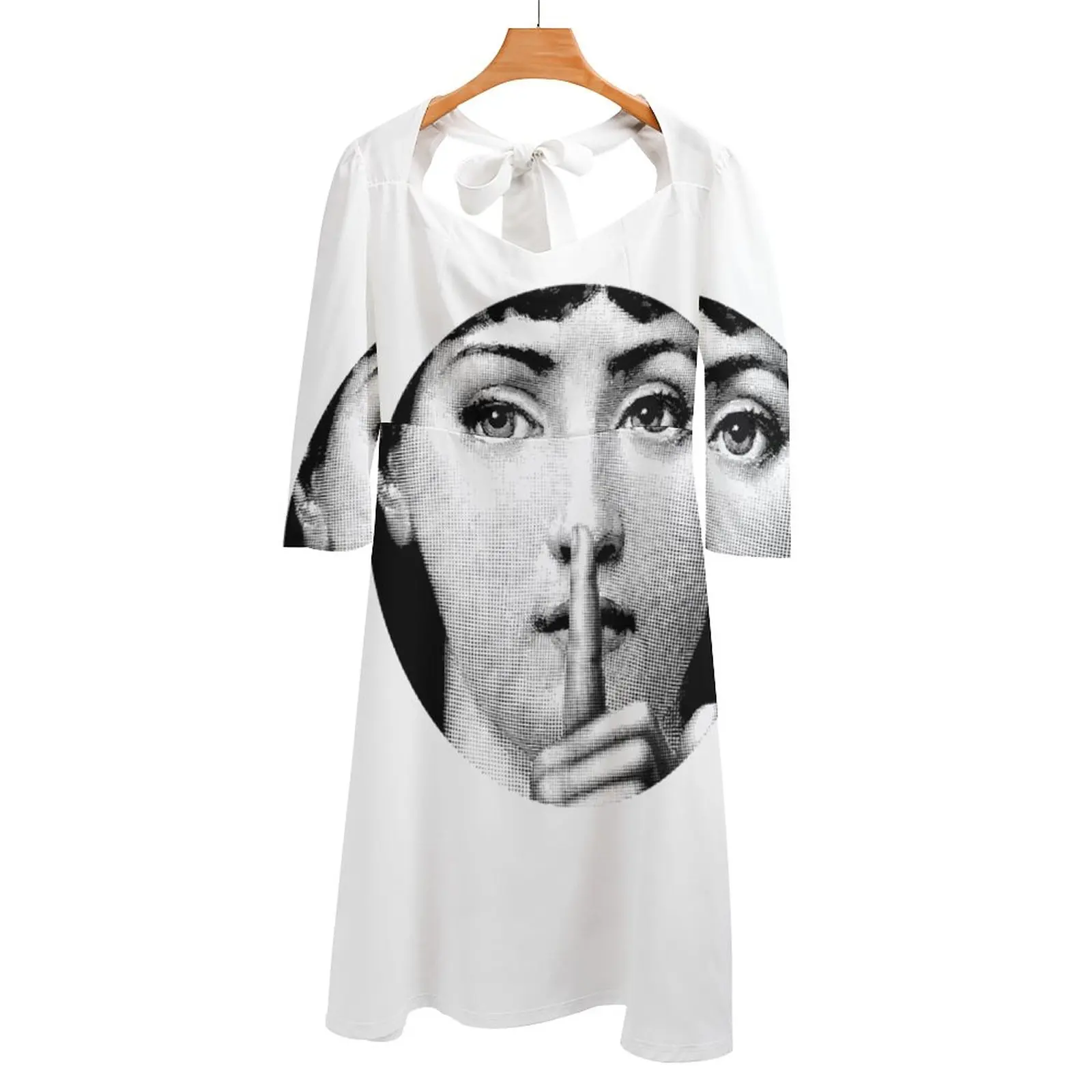 

Lina Cavalieri Pop Art Girl Back Lacing Backless Dress Square Neck Dress Sweetheart Knot Flared Dress Lina Cavalieri Girl Nerd