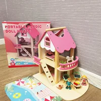 Wooden Portable Princess Doll House Baby House Playing Villa Educational Parent-Child Interactive Small House Toy