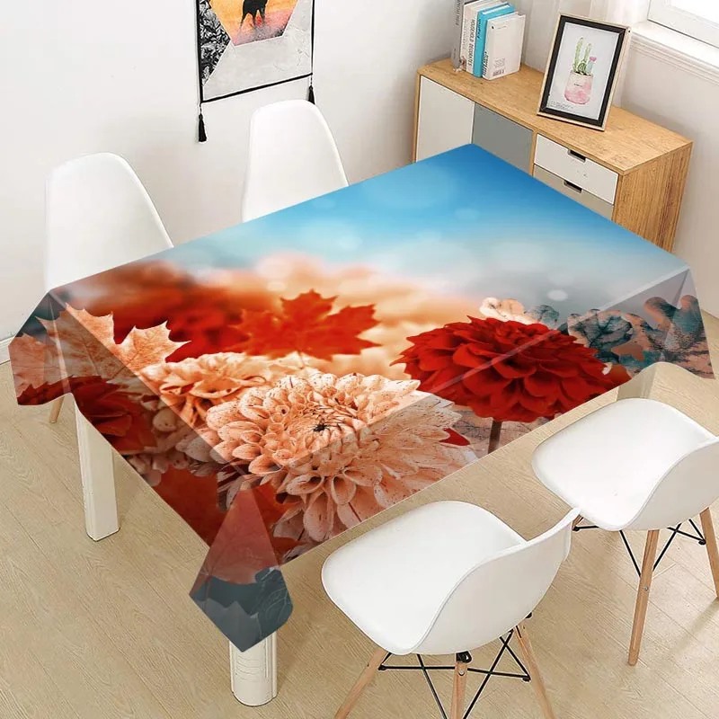 

Квадратная/прямоугольная Пыленепроницаемая скатерть из ткани Оксфорд Dahlias для домашнего декора, чехлы для телевизоров