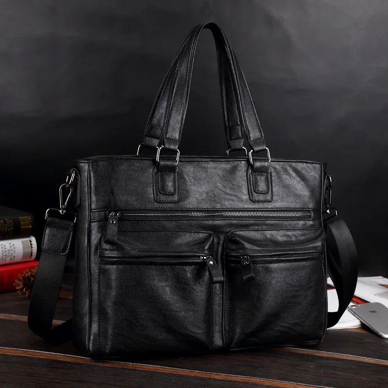 

Men Leather Briefcase Handbag Leather Tote Men's Cow Business Male Luxury Shoulder Bag Bags Bags Computer Black Messenger