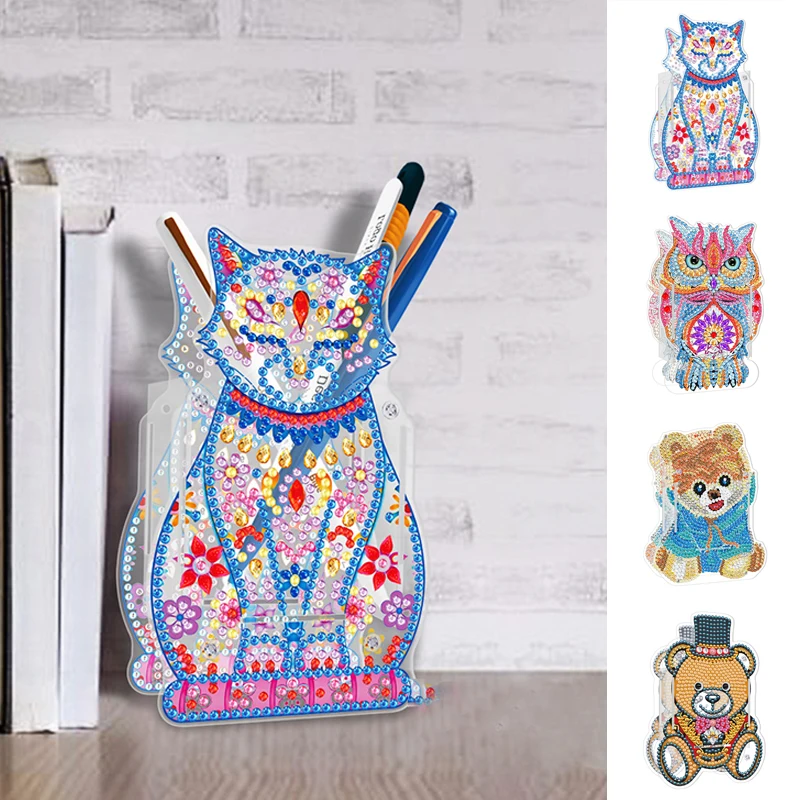 New Diamond Painting Crafts Pen Pencil Holder Cute Bear Owl Cat Special Shaped Diamond Mosaic Embroidery Kits Art Home Decor