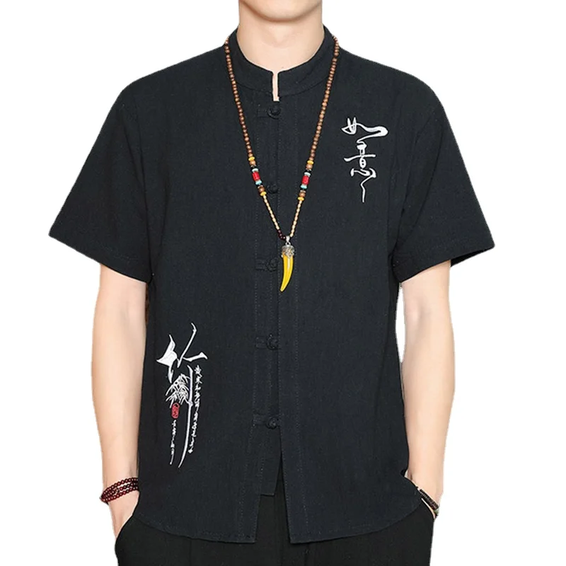 

Рубашка мужская с коротким рукавом, Тонкий льняной кардиган на пуговицах, топ с принтом, уличная одежда, хлопок и лен, на лето