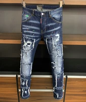 new mens dsquared2 buttons jeans ripped for male skinny pants mens denim trousers top quality slim blue letter jeans 9717
