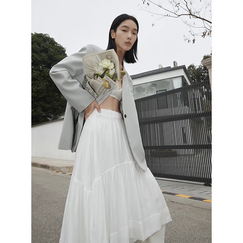 

Новинка Весна 2022, стильная женская юбка, Корейская версия, универсальная сетчатая Асимметричная юбка с высокой талией и сломанными складками