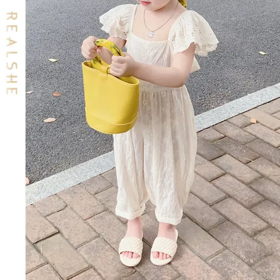 

Kids Baby Overalls for Girls Spring Summer Floral Hollow Bow Playsuit Toddler Pants Children Jumpsuit Toddler Clothing