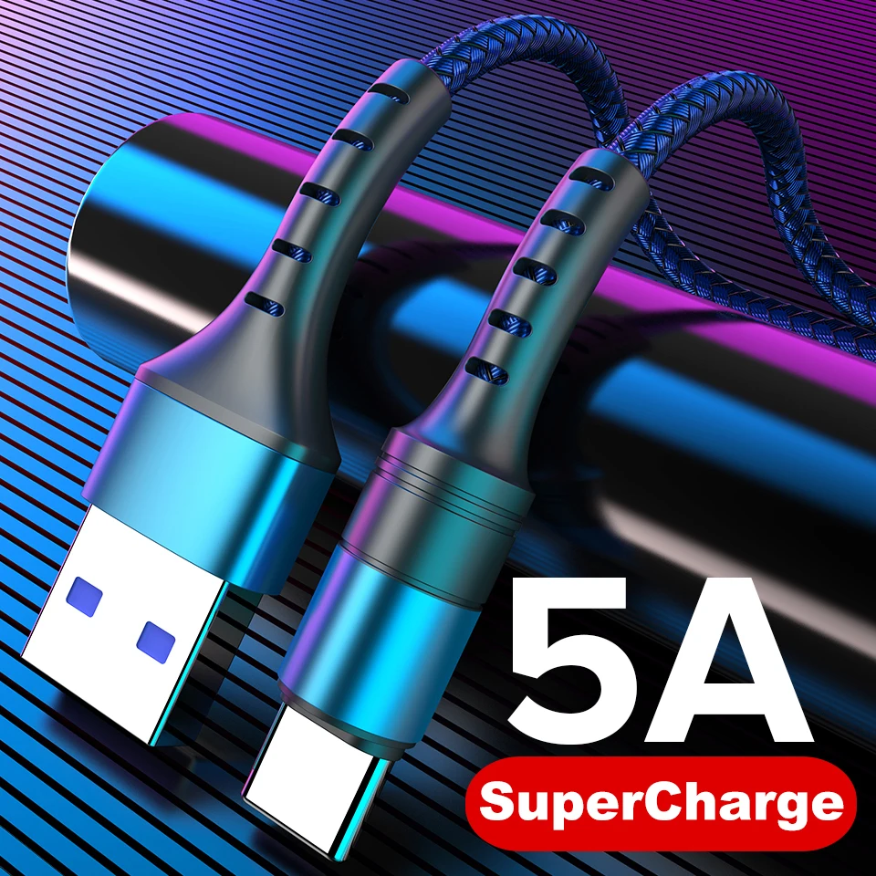 

5A USB Type C Cable 0.25m 1m 2m Fast Charging Type-C Kable for Huawei P30 P20 Mate 20 Pro Phone SuperCharge QC3.0 USBC Cabo