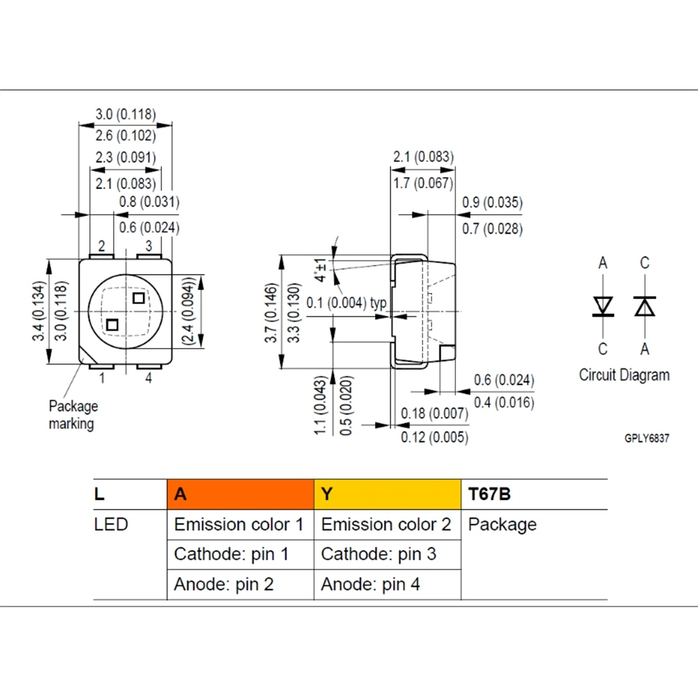 

100PCS 3528 Amber+Yellow PLCC-4 Reverse Pole ,617Nm+587Nm , 50MA 2V 0.1W Bicolor SMD LED Lamps Light Beads LAYT67B