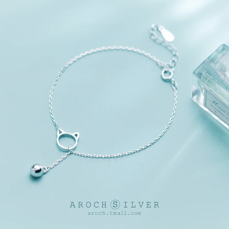 

925Silver браслет с котенком Женская Корейская простая Милая кошка колокольчик Милая животная ручная бижутерия