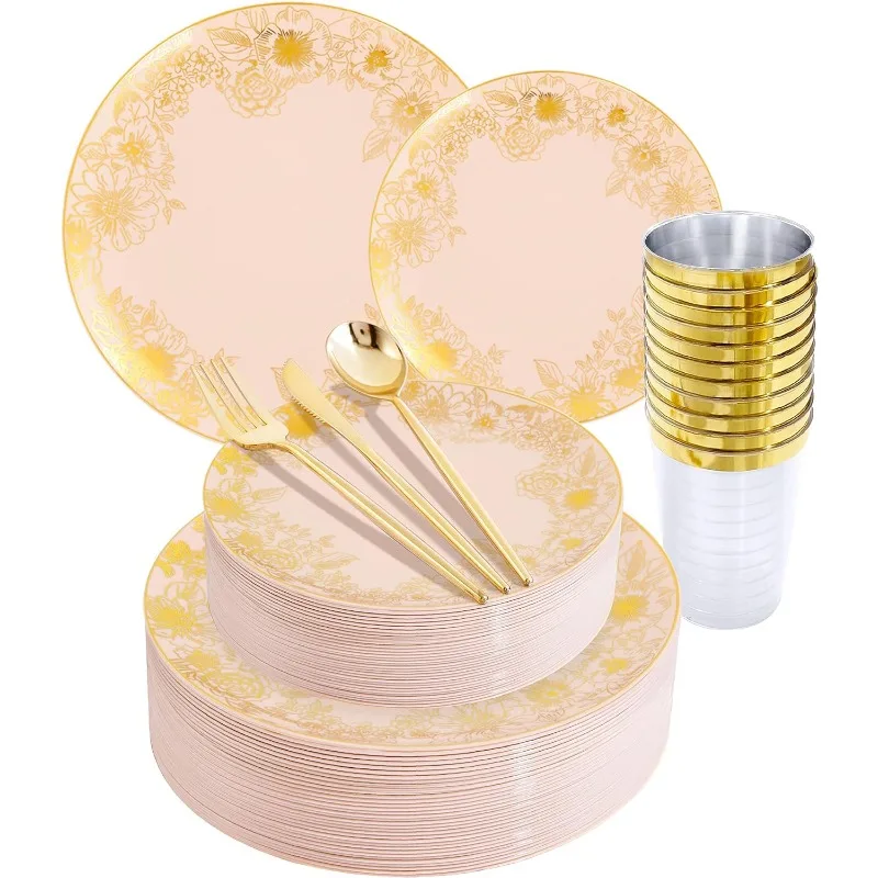 Пластиковые тарелки из розового золота 210 пробы и Золотая пластиковая посуда