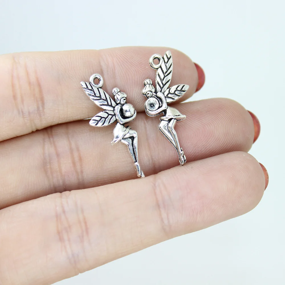 

Двухсторонняя подвеска «Сказочный ангел» в античном серебряном цвете, 25 шт./лот, 26*10 мм, серьги, ожерелье, «сделай сам», аксессуары для изгото...