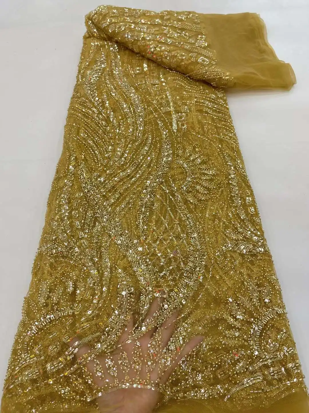 

Gold African Groom Sequins Lace 2022 French Nigerian Lace Fabric Bridal High Quality Net Tulle Lace Fabric For Wedding Party