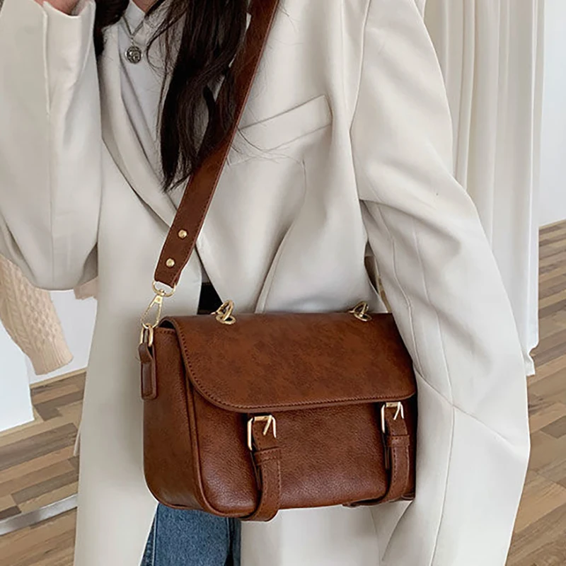 

HAEX Vintage French Style Sac Femme Fashion Solid PU Ladies Hasp Shoulder Bag Concise Elegant Women's Bag 2022 Trend Shopper