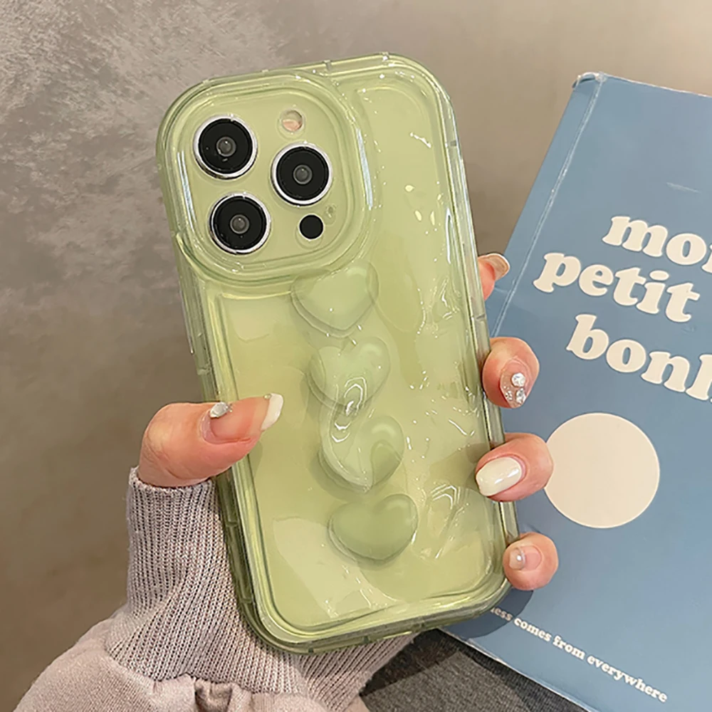 

Cute Love Heart 3D Meteorite Pattern Transparent Shockproof Phone Case For iPhone 14 11 12 13 Pro Max Clear Soft Back Cover Case