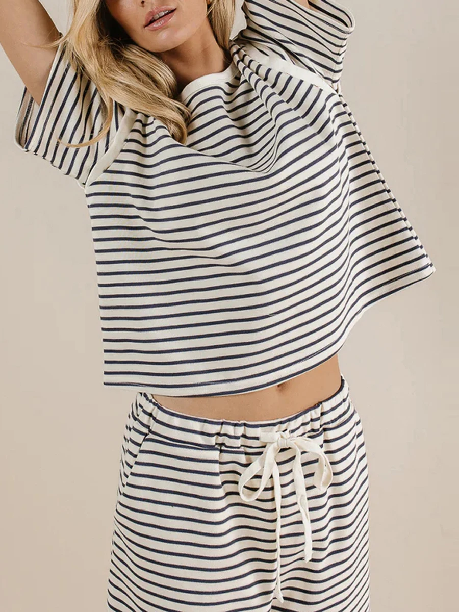 Mxiqqpltky комплекты с полосатыми шортами для женщин 2 шт. Y2k отдыха Топы коротким