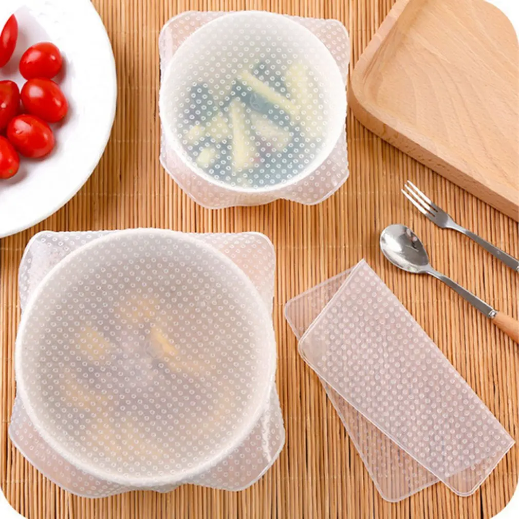 

Stretch and Fresh 4-Piece Silicone Food Wrap Sealed Environmental Clean and Wash Silicone Multi-Function Bowl Lid Kitchen Tools