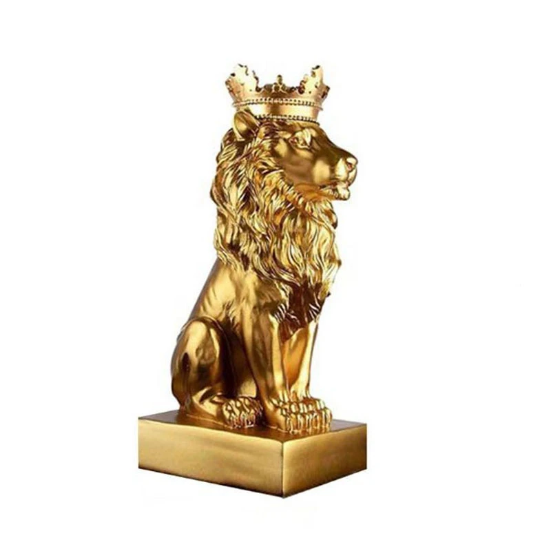 

Abstract Crown Lion Statue Home Office Bar Male Lion Faith Resin Sculpture Crafts Animal Art Decor Ornaments - Gold