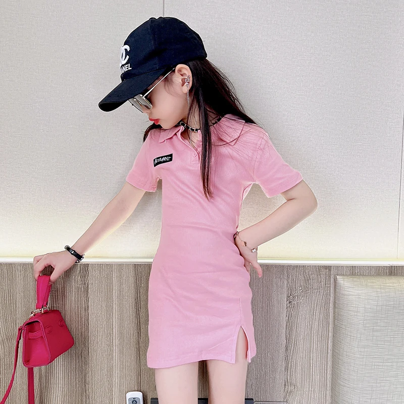 

Летнее платье для девочек, платье для малышей, детское платье на бедрах, детские платья, детская одежда с отложным воротником, облегающее пл...