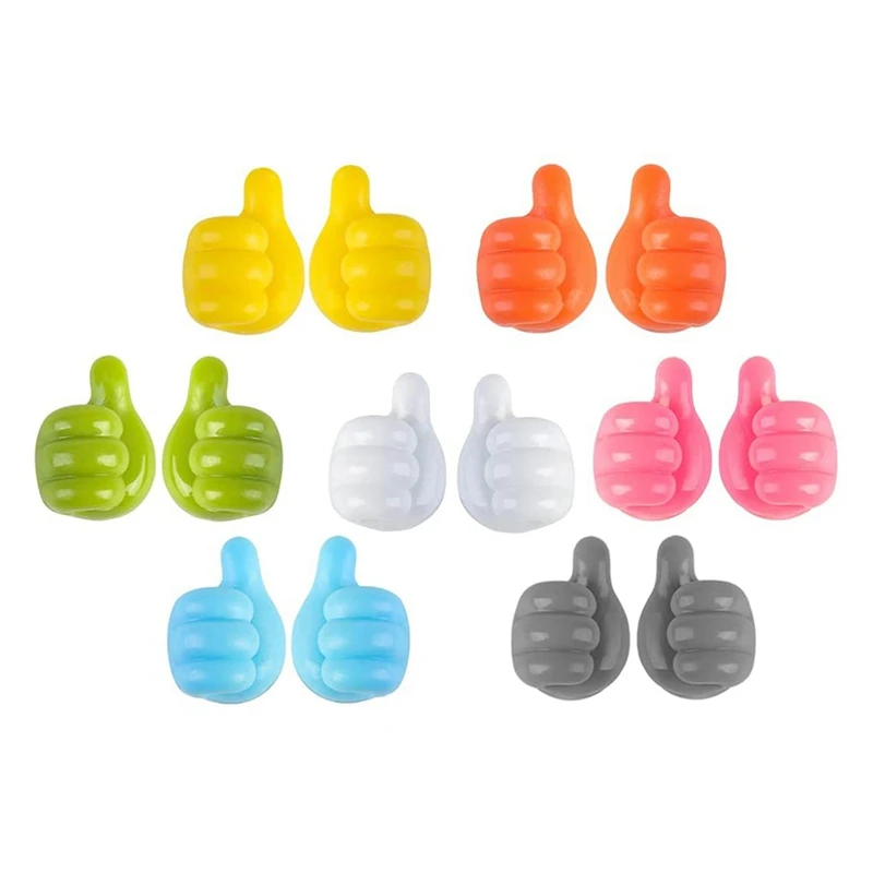 

14 Pcs Silicone Thumb Wall Hook Creative Self Adhesive Multifunctional Thumb Wall Hook For Storing Data Cables/Earphones