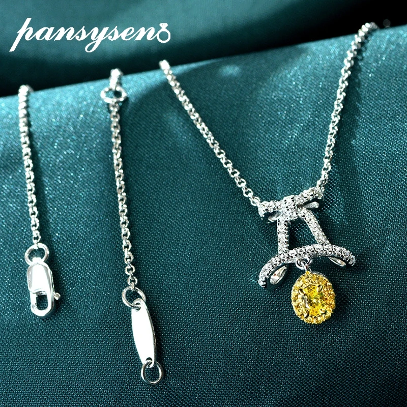 

PANSYSEN Luxury 925 Sterling Silver Bell Shape Citrine Simulated Moissanite Pendant Necklaces Women Fine Jewelry Christmas Gift