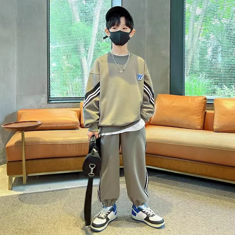 

Спортивный костюм для мальчиков, свободный свитер с надписью и штаны, модная трендовая одежда для отдыха, комплекты из 2 предметов, весна-осень