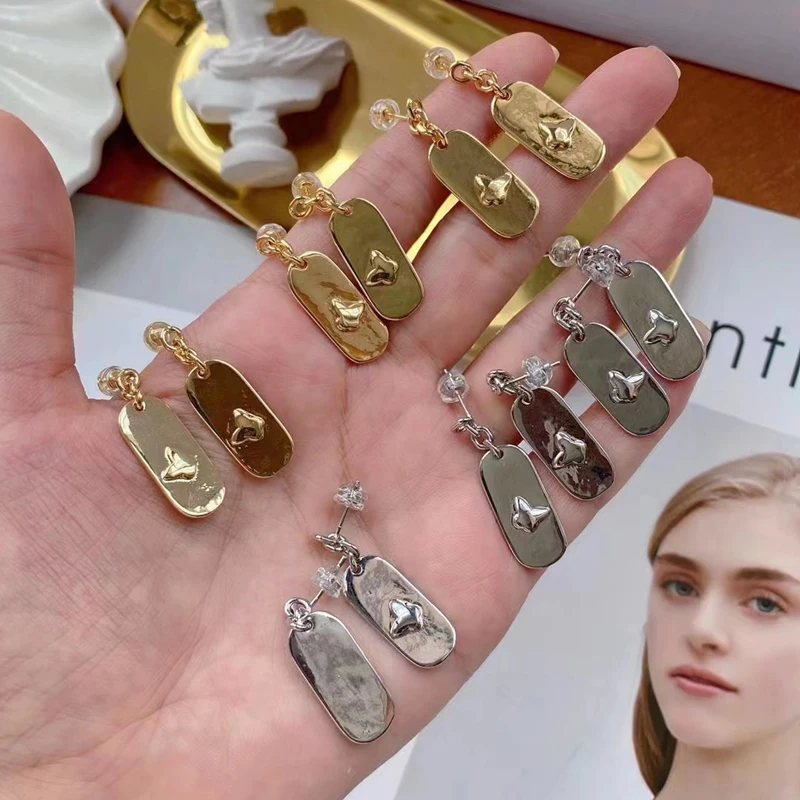 

Wholesale High Quality Minimalist Fashion Earring Jewelry Silver Color Gold Plated Ellipse Long Square Stud Earrings