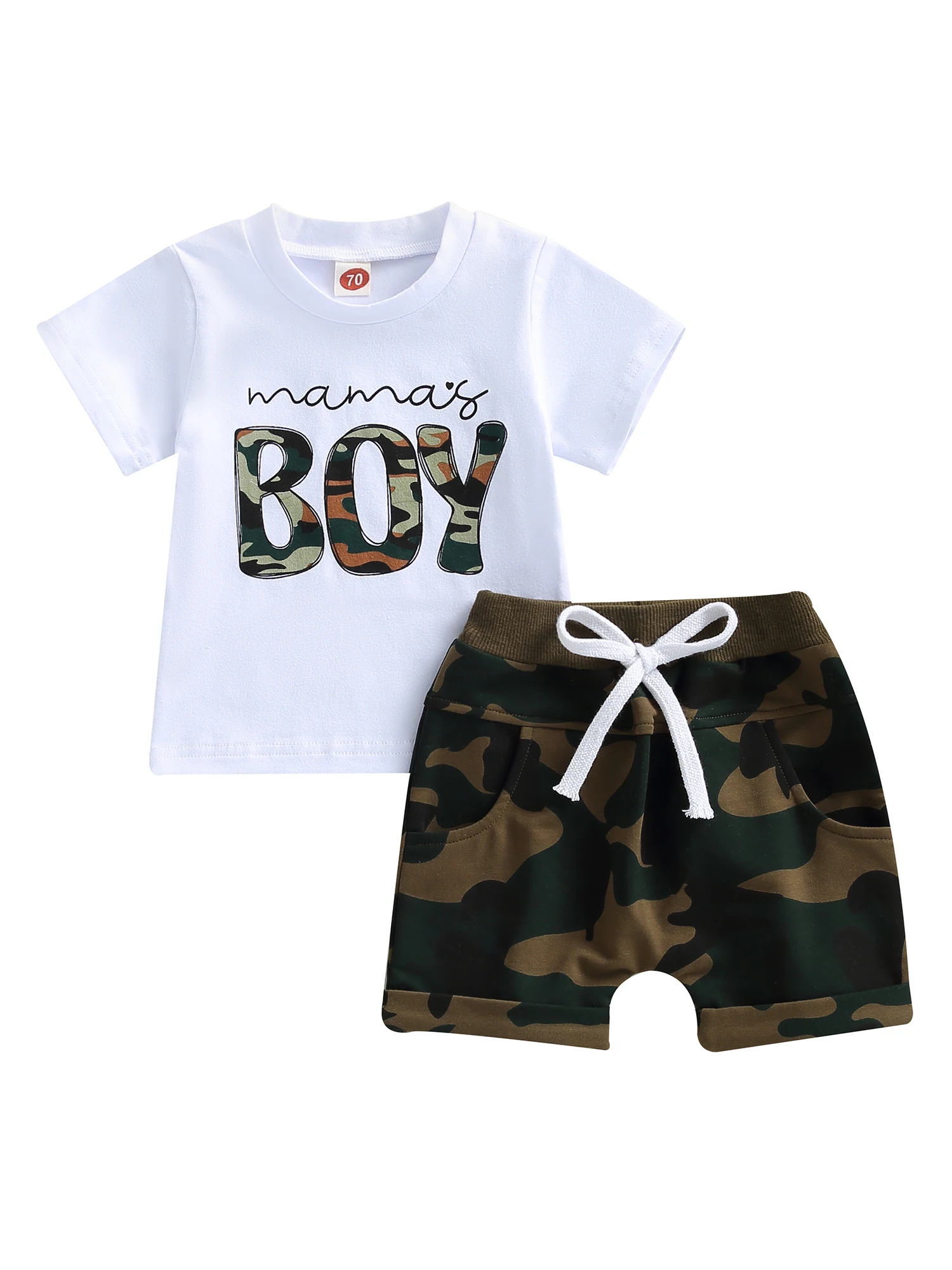 

Baby Boys Summer Clothes Mamas Boy Print Tshirt Casual Camouflage Drawstring Rolled Shorts Set 6 12 18 24 Months 3T
