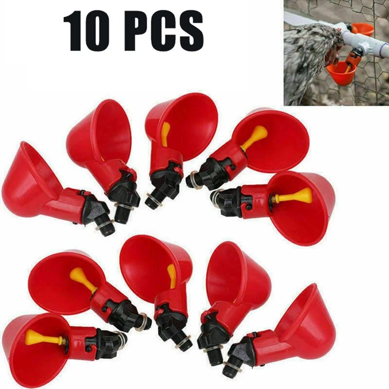 

10Pcs Automatic Chicken Quail Drinker Chicken Waterer Bowl With Yellow Nipple Farm Poultry Drinking Water System
