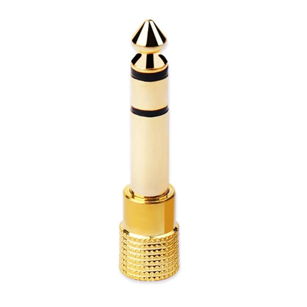 

Two Way 3.5mm To 6.5 Mm Durable Stereo AUX Cable Home Golden Plug Microphone Metal Headphone Audio Adaptor