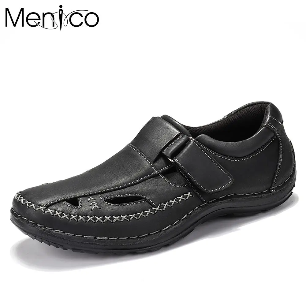 

Menico 2022 New Retro Leather Stitching Non Slip Sandals Hook Loop Casual Sandals Fashion Hiking Men Sneakers Outdoor Men Shoes