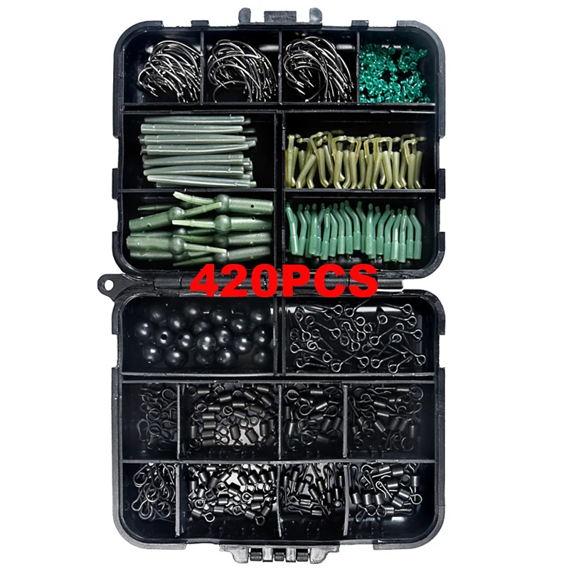 

420 PCS/SET FishingTackle Kit Tool Set Swivels Hooks Anti Tangle Sleeves Hook Stop Beads Bait Accessories