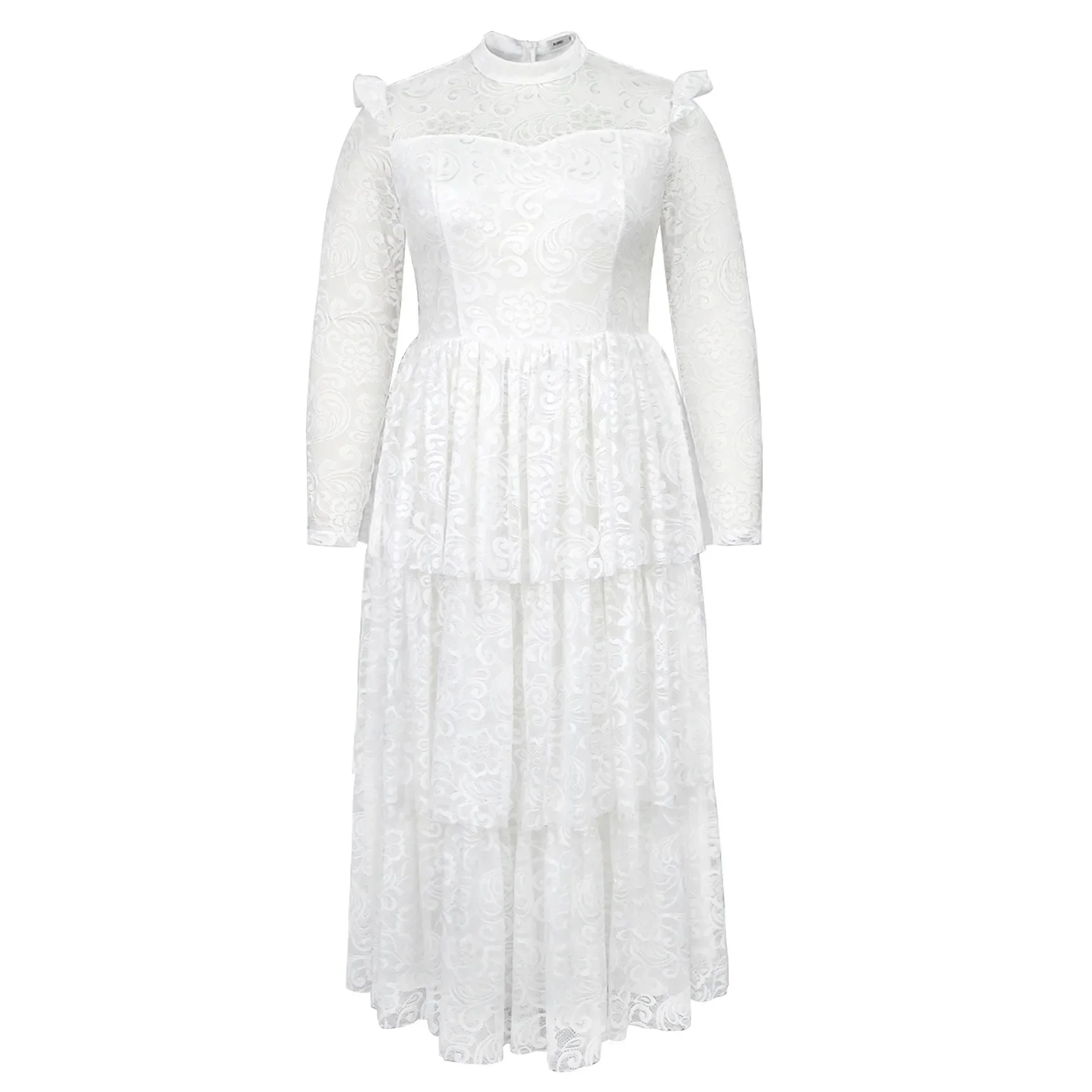 Осеннее белое кружевное платье в стиле ретро с принтом Прозрачное ложным