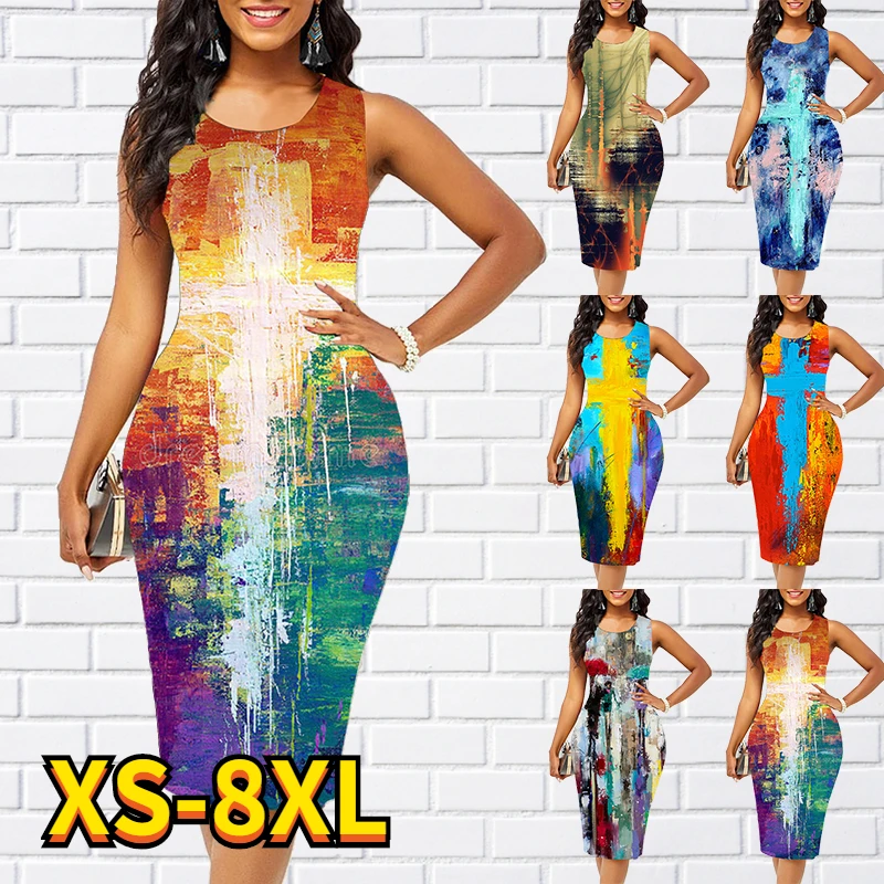

Женское платье до колен, зеленое модное платье с длинным рукавом и абстрактным принтом, окрашенным на завязках, стильное летнее платье с круглым вырезом, повседневный вариант 2022 8XL