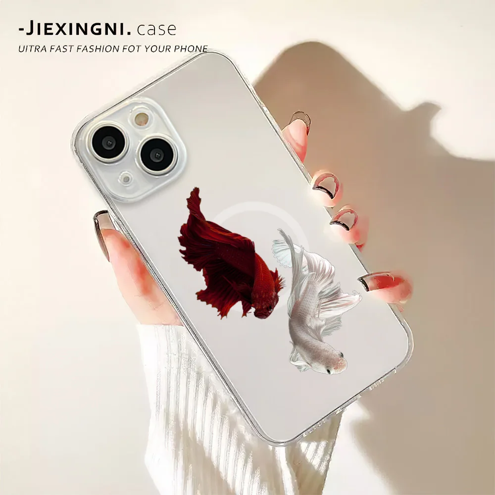 Чехол для телефона Ins с корейской рябью и текстурой Aquaria Lovely Fishes IPhone 15 14 13 12 11